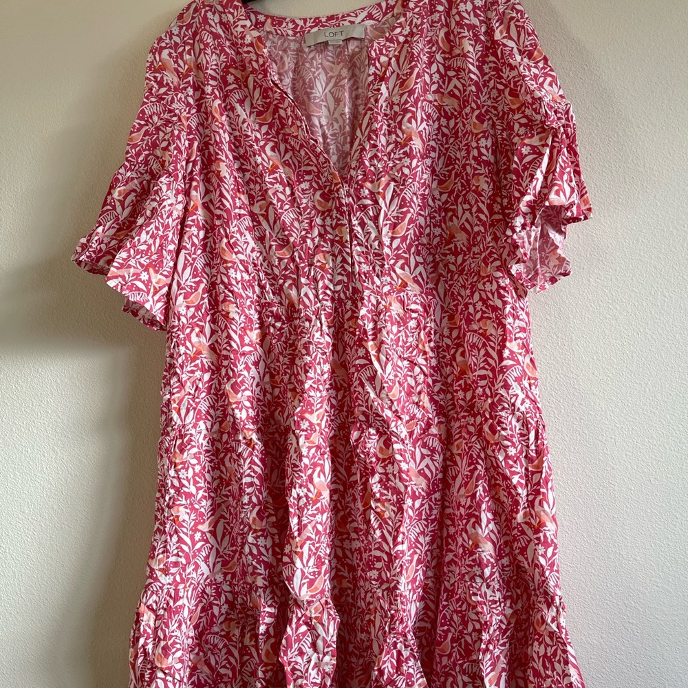 LOFT Vibrant Pink and White Mini dress